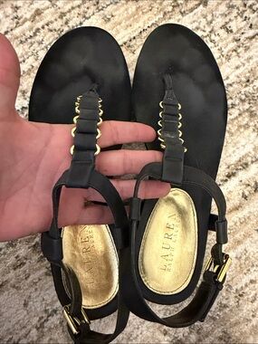 Lauren Ralph Lauren Black Sandals with Gold Insole and Accents